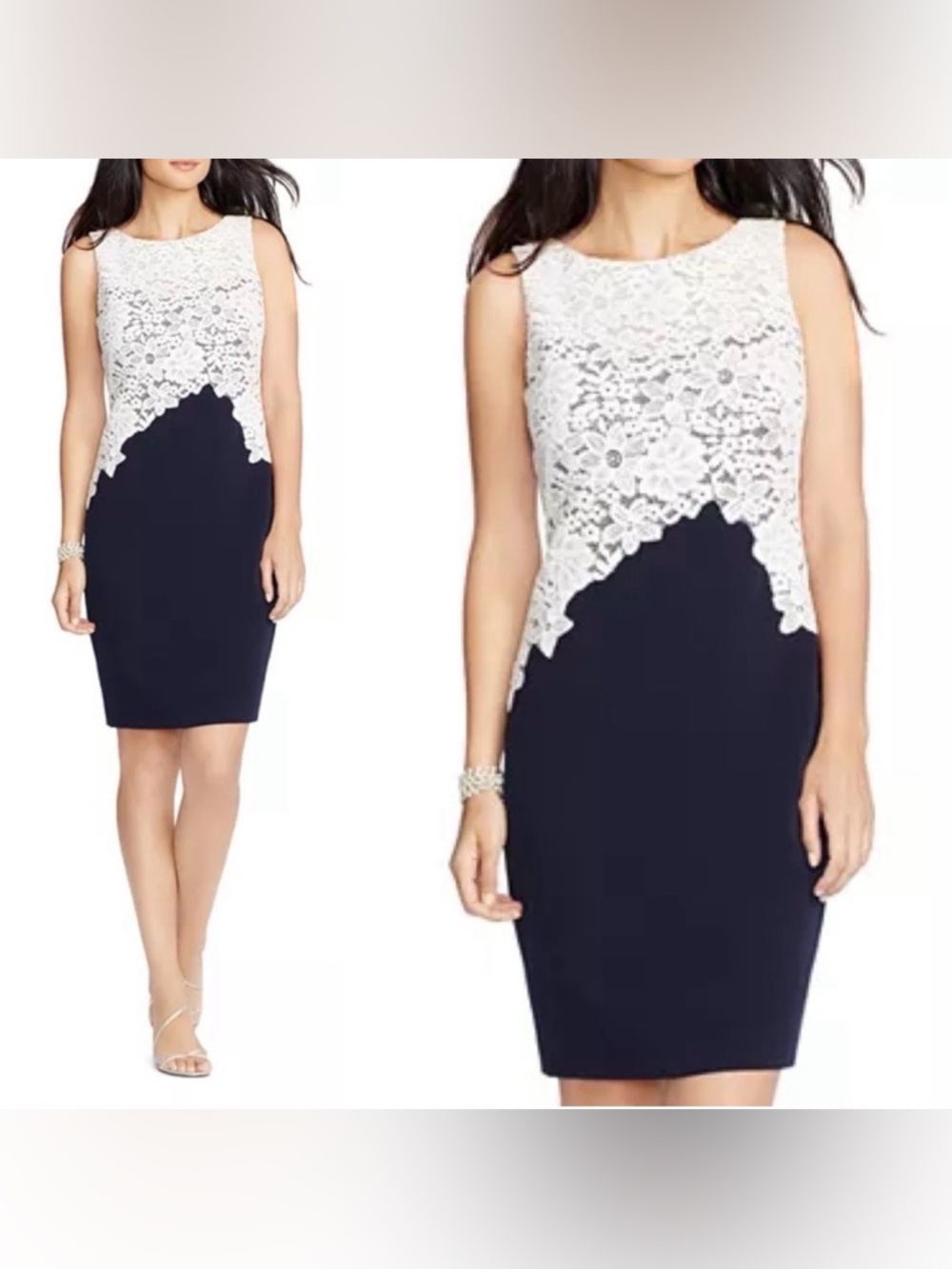 Lauren Ralph Lauren Lace Crepe
Sheath Dress navy White size 0